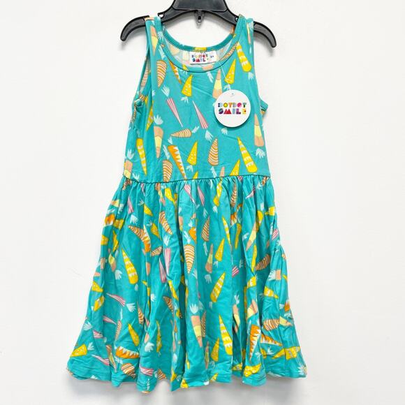 Dot Dot Smile Kids Turquoise Carrot Print Sleeveless  Tank Dress 3/4 - Picture 1 of 4